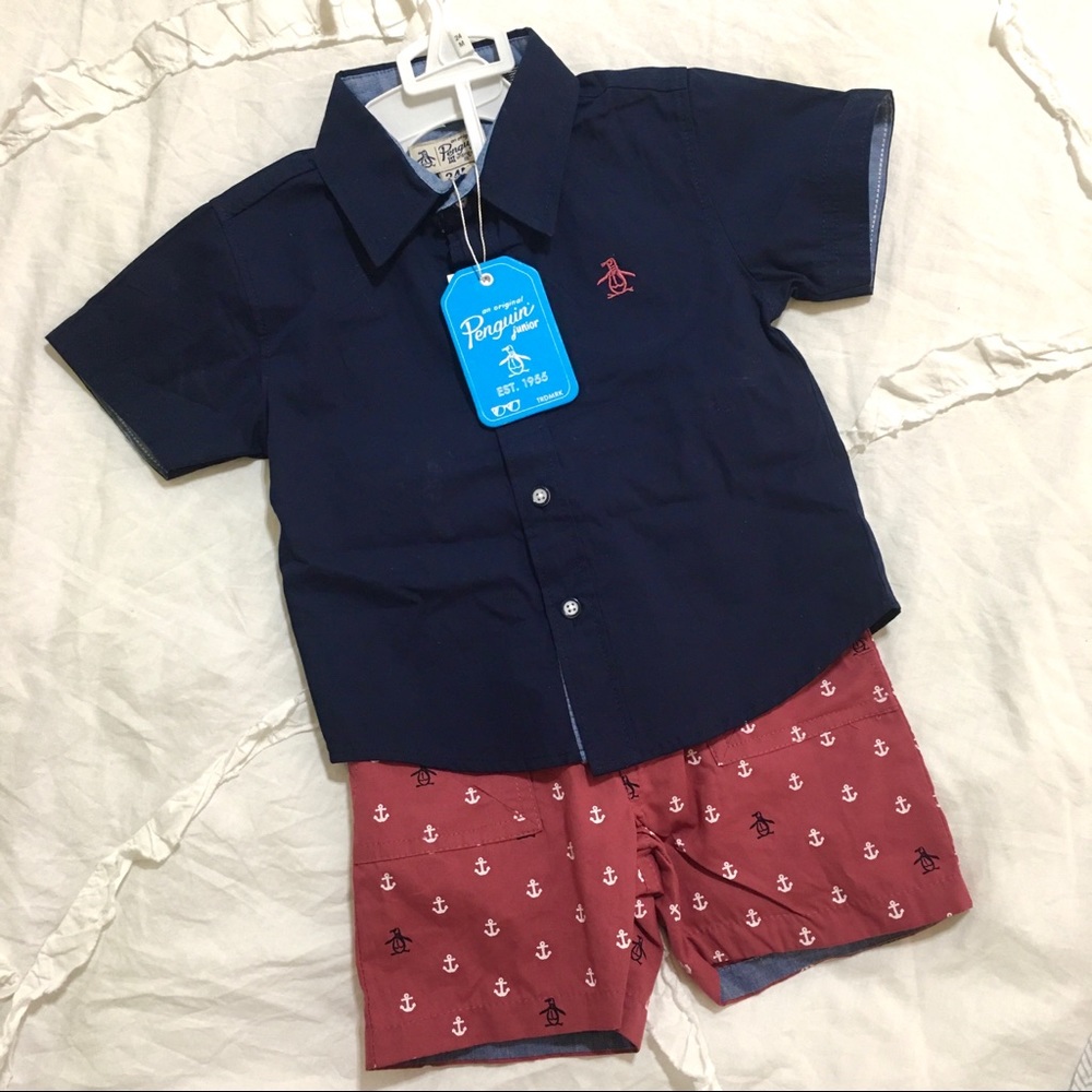 NWT Toddlers Navy and Red Penguin Set